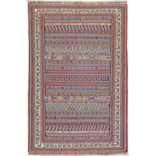 Load image into Gallery viewer, Multicolored patterned rug on a white background