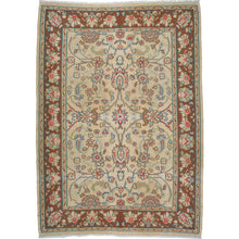 Load image into Gallery viewer, Hand-woven Bulgarian tribal kilim wool rug 6x9 in ivory, brown, red, blue and green — Classic World Rugs Santa Fe NM