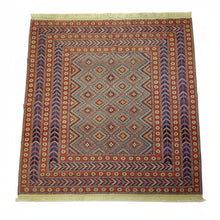 Load image into Gallery viewer, Tribal Soumak wool rug 5x6 in red geometric pattern, hand-woven 100% wool – Brral-3750