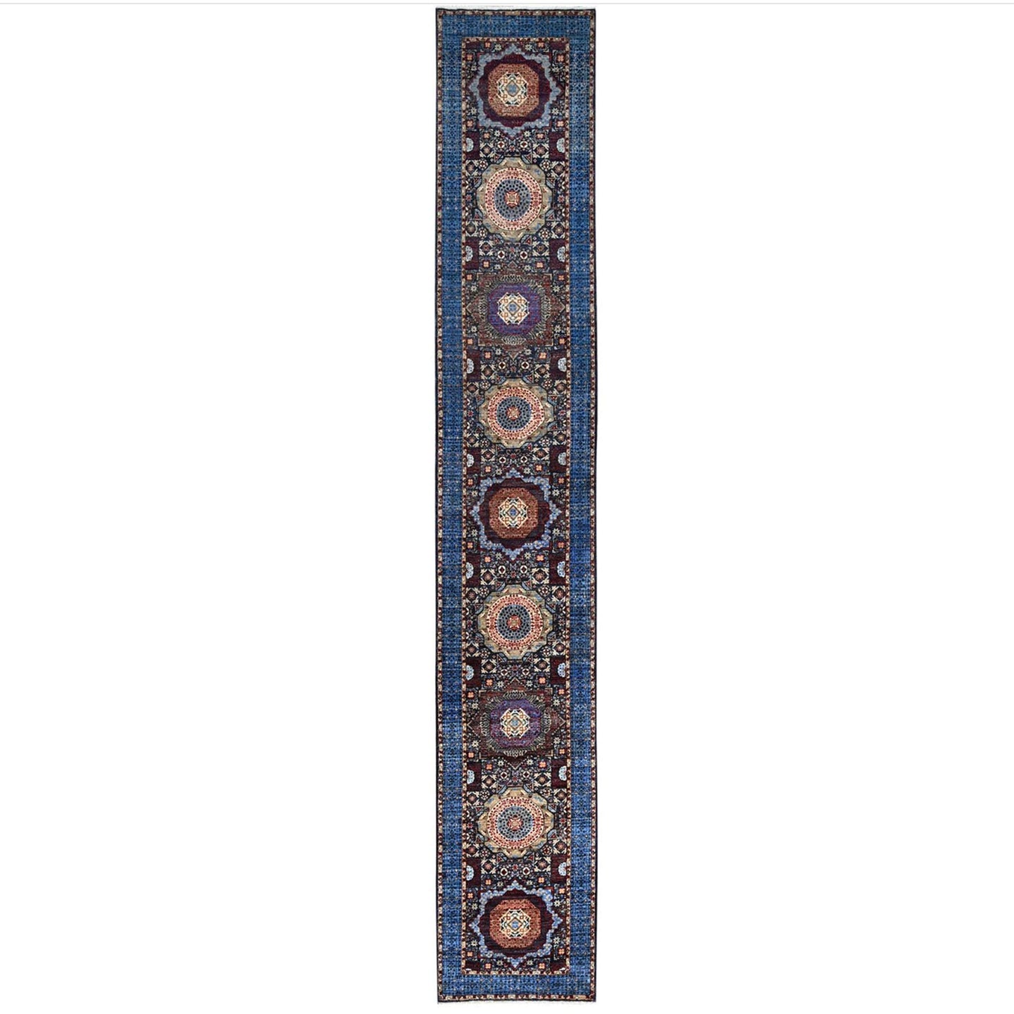 Hand-Knotted Antique Mamluk Design 100% Wool Rug (Size 2.6 X 15.9) Cwral-10725