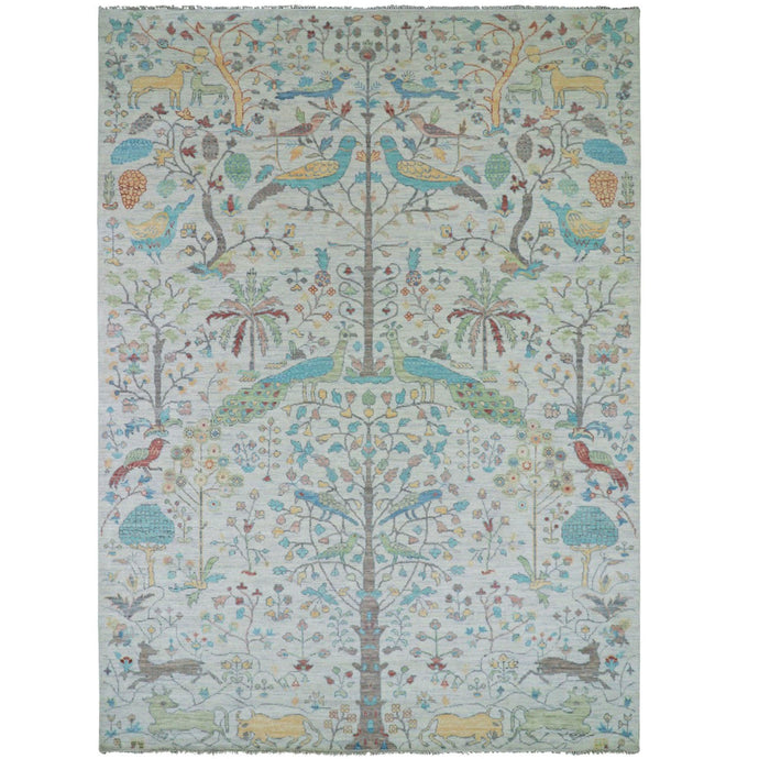 Hand-Knotted Paradise Birds & Animals Design Handmade Rug (Size 10.1 X 13.10) Cwral-10758