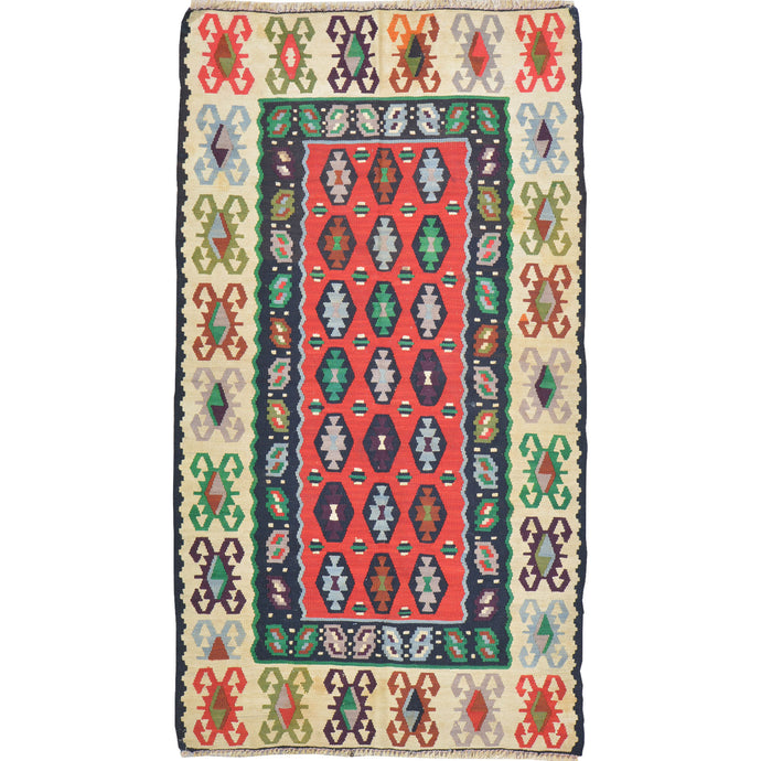 Hand-Woven Turkish Traditional Design Handmade Kilim Rug (Size 3.7 X 6.1) Cwral-10815