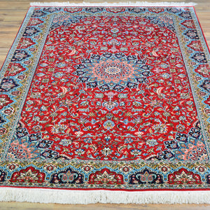 Hand-Knotted Kashmiri Silk Traditional Design Handmade Rug (Size 4.1 X 6.2) Cwral-10824