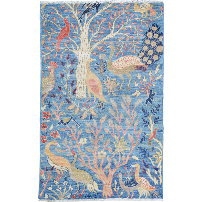 Hand-Knotted Paradise Birds Design Handmade Wool  Rug (Size 3.2 X 4.11) Cwral-10839