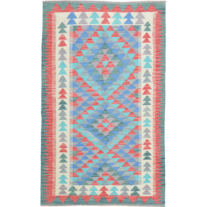 Flatweave Reversible Geometric Design 100% Wool Rug (Size 3.8 X 5.10) Cwral-10872