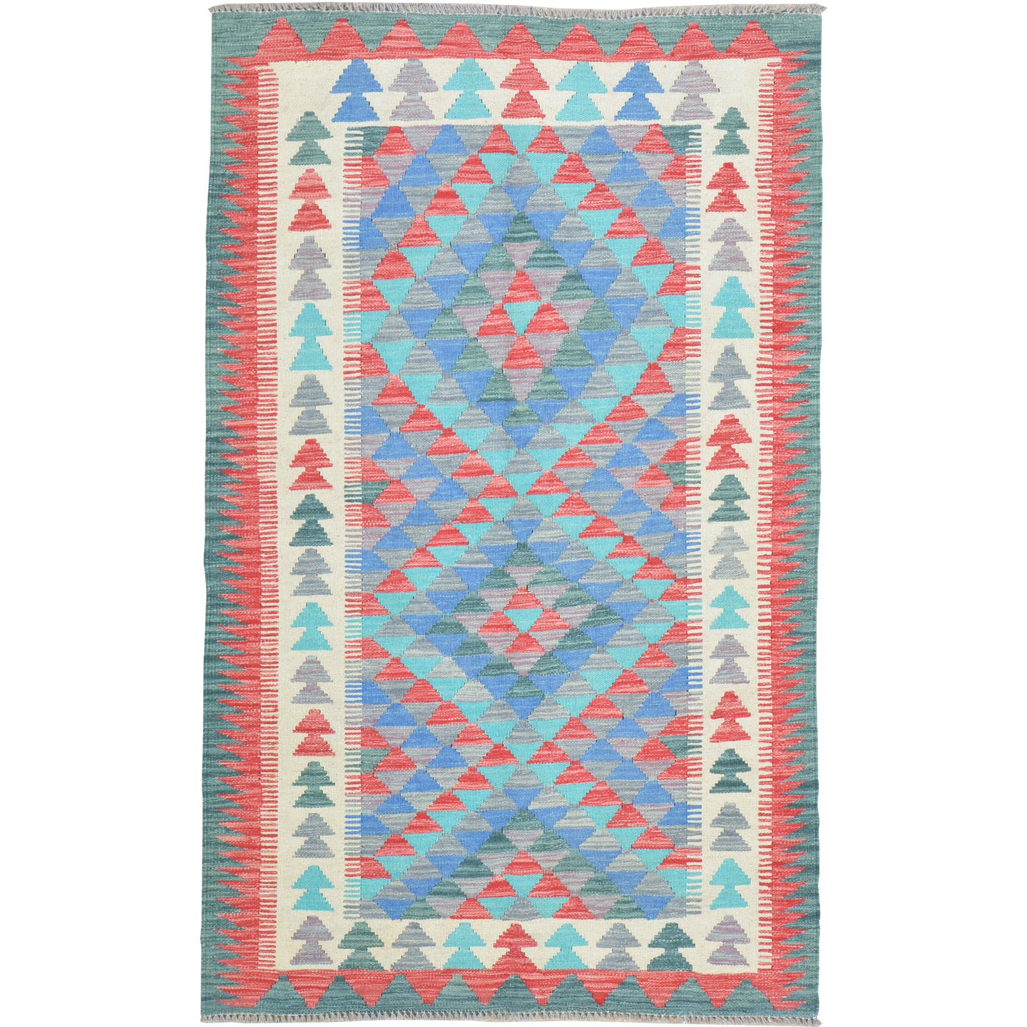 Flatweave Reversible Geometric Design 100% Wool Rug (Size 3.8 X 5.10) Cwral-10872