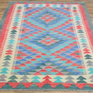 Flatweave Reversible Geometric Design 100% Wool Rug (Size 3.8 X 5.10) Cwral-10872