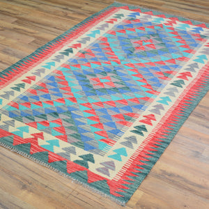 Flatweave Reversible Geometric Design 100% Wool Rug (Size 3.8 X 5.10) Cwral-10872