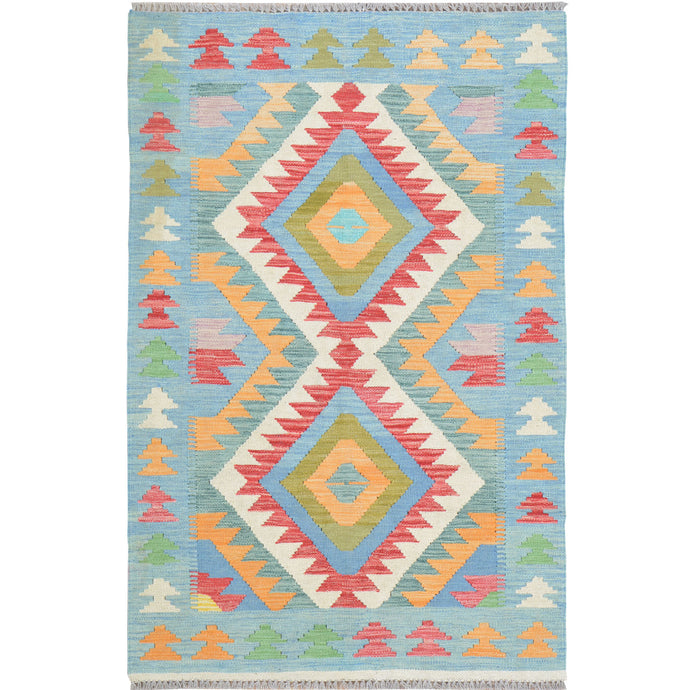 Hand-Woven Reversible Geometric Design 100% Wool Kilim Rug (Size 3.4 X 5.0) Cwral-10875