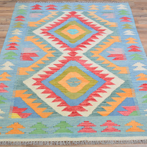 Hand-Woven Reversible Geometric Design 100% Wool Kilim Rug (Size 3.4 X 5.0) Cwral-10875