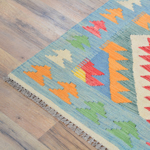 Hand-Woven Reversible Geometric Design 100% Wool Kilim Rug (Size 3.4 X 5.0) Cwral-10875