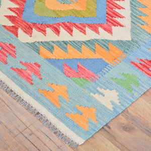 Hand-Woven Reversible Geometric Design 100% Wool Kilim Rug (Size 3.4 X 5.0) Cwral-10875