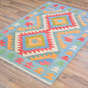 Hand-Woven Reversible Geometric Design 100% Wool Kilim Rug (Size 3.4 X 5.0) Cwral-10875