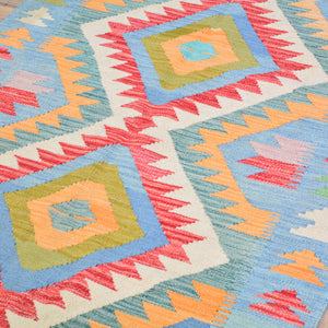 Hand-Woven Reversible Geometric Design 100% Wool Kilim Rug (Size 3.4 X 5.0) Cwral-10875