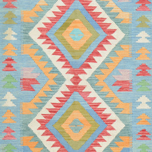 Hand-Woven Reversible Geometric Design 100% Wool Kilim Rug (Size 3.4 X 5.0) Cwral-10875