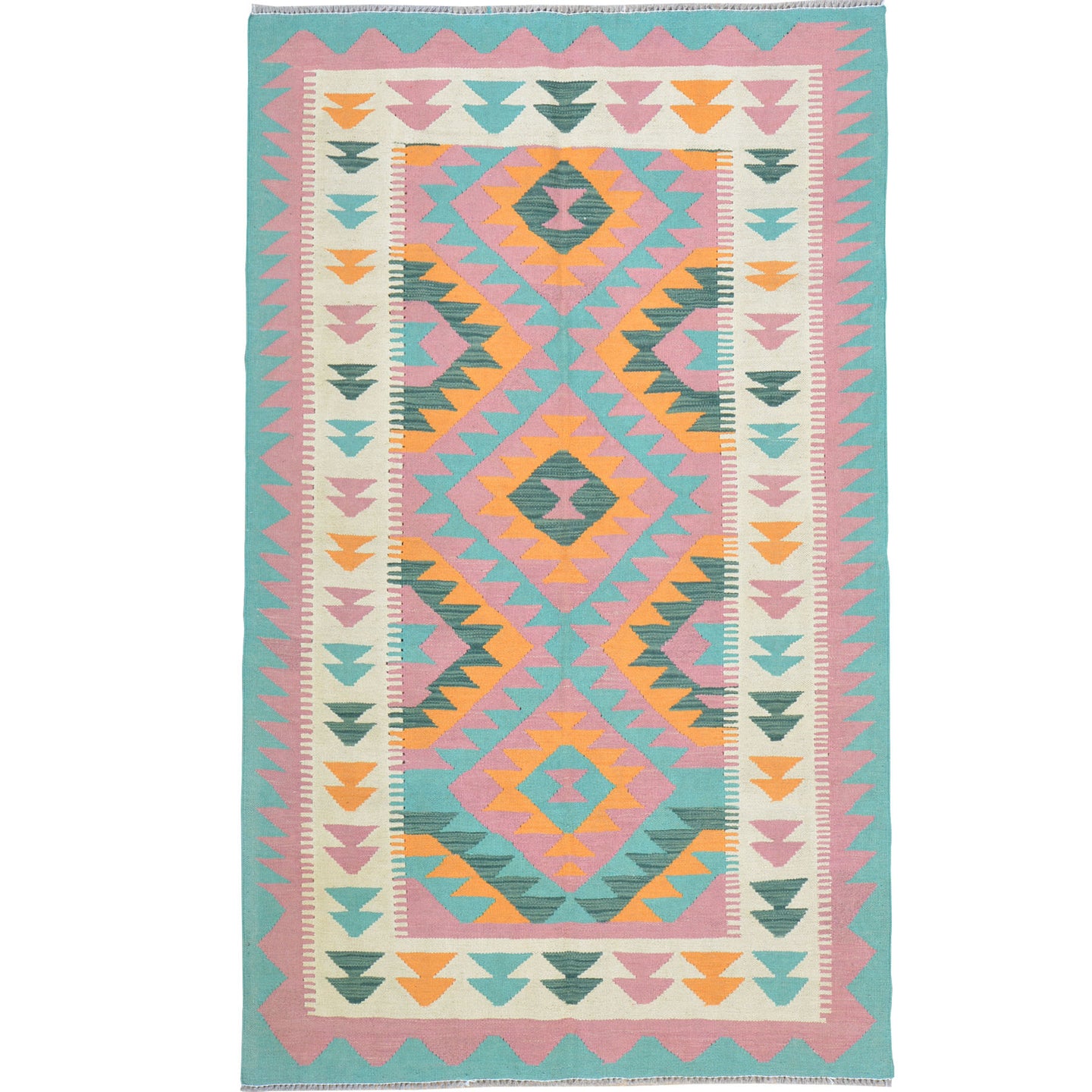 Hand-Woven Reversible Geometric Design 100% Wool Kilim Rug (Size 3.9 X 6.0) Cwral-10878