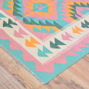 Hand-Woven Reversible Geometric Design 100% Wool Kilim Rug (Size 3.9 X 6.0) Cwral-10878