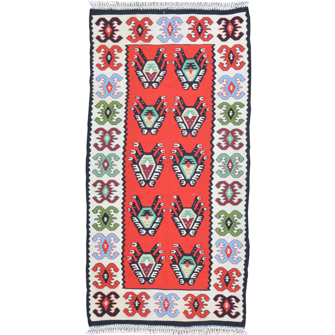 Hand-Woven Reversible Turkish Wool Kilim Handmade Rug (Size 2.3 X 4.3) Cwral-10881