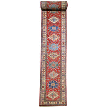 Load image into Gallery viewer, 	Extra long Kazak runner rug 3x38 full view, hand-knotted red geometric wool — Classic World Rugs Santa Fe NM