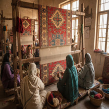 Load image into Gallery viewer, 	Hand-knotted Kazak wool runner rug laid flat, red tribal geometric pattern, 3 ft x 37 ft