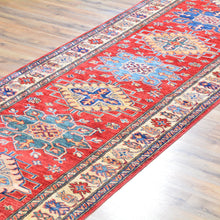 Load image into Gallery viewer, 	Mid-section of red Caucasian Kazak runner rug, geometric medallion motifs, 100% wool hand-knotted
