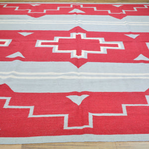 Hand-Woven Reversible Southwestern Design Handmade Wool Kilim (Size 8.7 X 10.0) Cwral-10308