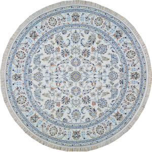 Hand-Knotted Oriental Wool Silk Nain Design Handmade Round Rug (Size 6.1 X 6.1) Cwral-10326