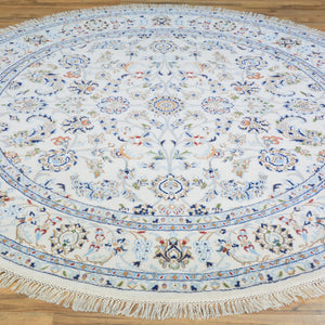 Hand-Knotted Oriental Wool Silk Nain Design Handmade Round Rug (Size 6.1 X 6.1) Cwral-10326