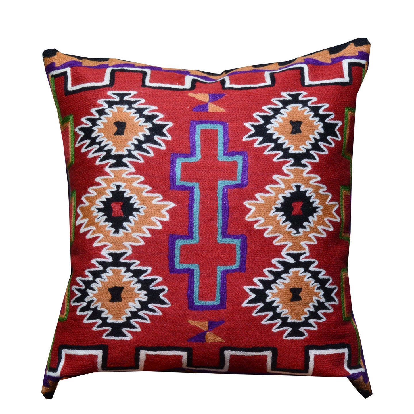 18 x 18 Southwestern Design Chain Stitch Wool Pillow Cover Cwpal-10016