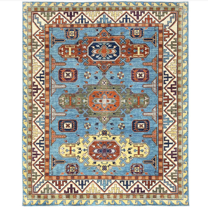 Fine Hand-Knotted Tribal Style Handmade Kazak Wool Rug (Size 7.9 X 9.9) Cwral-10572