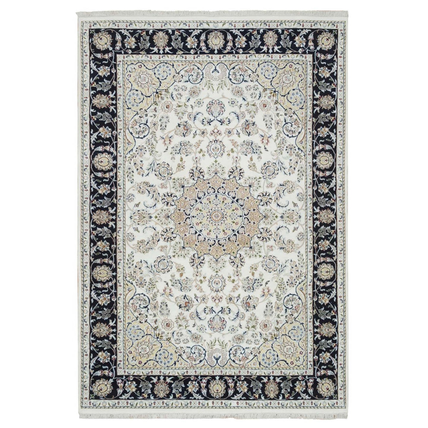 Hand-Knotted Oriental Indo Nain Design Wool & Silk Handmade Rug (Size 5.10 X 9.1) Cwral-10581