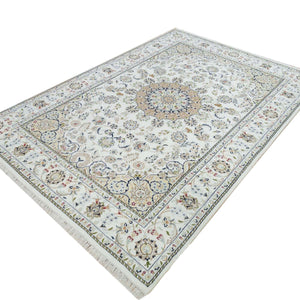 Hand-Knotted Oriental Indo Nain Design Wool & Silk Handmade Rug (Size 6.1 X 9.1) Cwral-10584