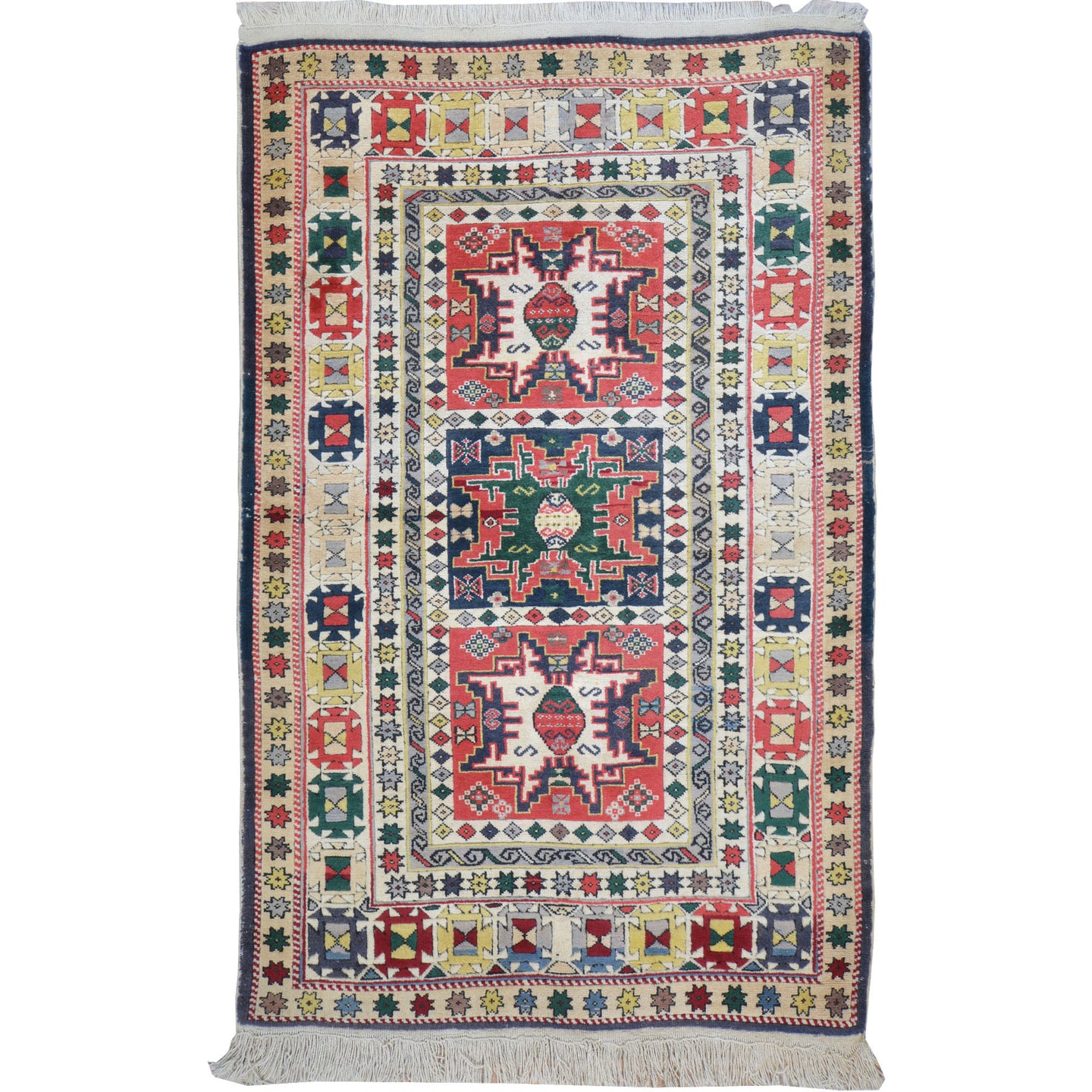 Hand-Knotted Turkish Kazak Tribal Design Handmade Wool Rug (Size 4.4 X 7.1) Brral-4809