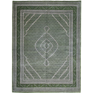 Hand-Knotted Oriental Traditional Wool & Silk Green Handmade Rug (Size 9.1 X 11.10) Brral-5445