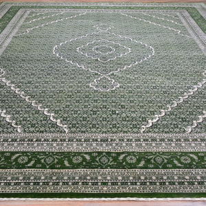 Hand-Knotted Oriental Traditional Wool & Silk Green Handmade Rug (Size 9.1 X 11.10) Brral-5445