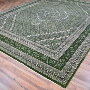 Hand-Knotted Oriental Traditional Wool & Silk Green Handmade Rug (Size 9.1 X 11.10) Brral-5445