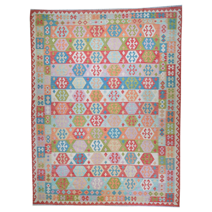 Hand-Woven Reversible Momana Kilim Colorful Handmade Wool Rug (Size 9.6 X 12.5) Cwral-6915