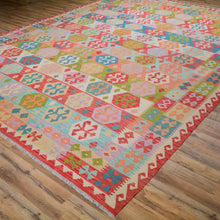 Load image into Gallery viewer, Hand-Woven Reversible Momana Kilim Colorful Handmade Wool Rug (Size 9.6 X 12.5) Cwral-6915