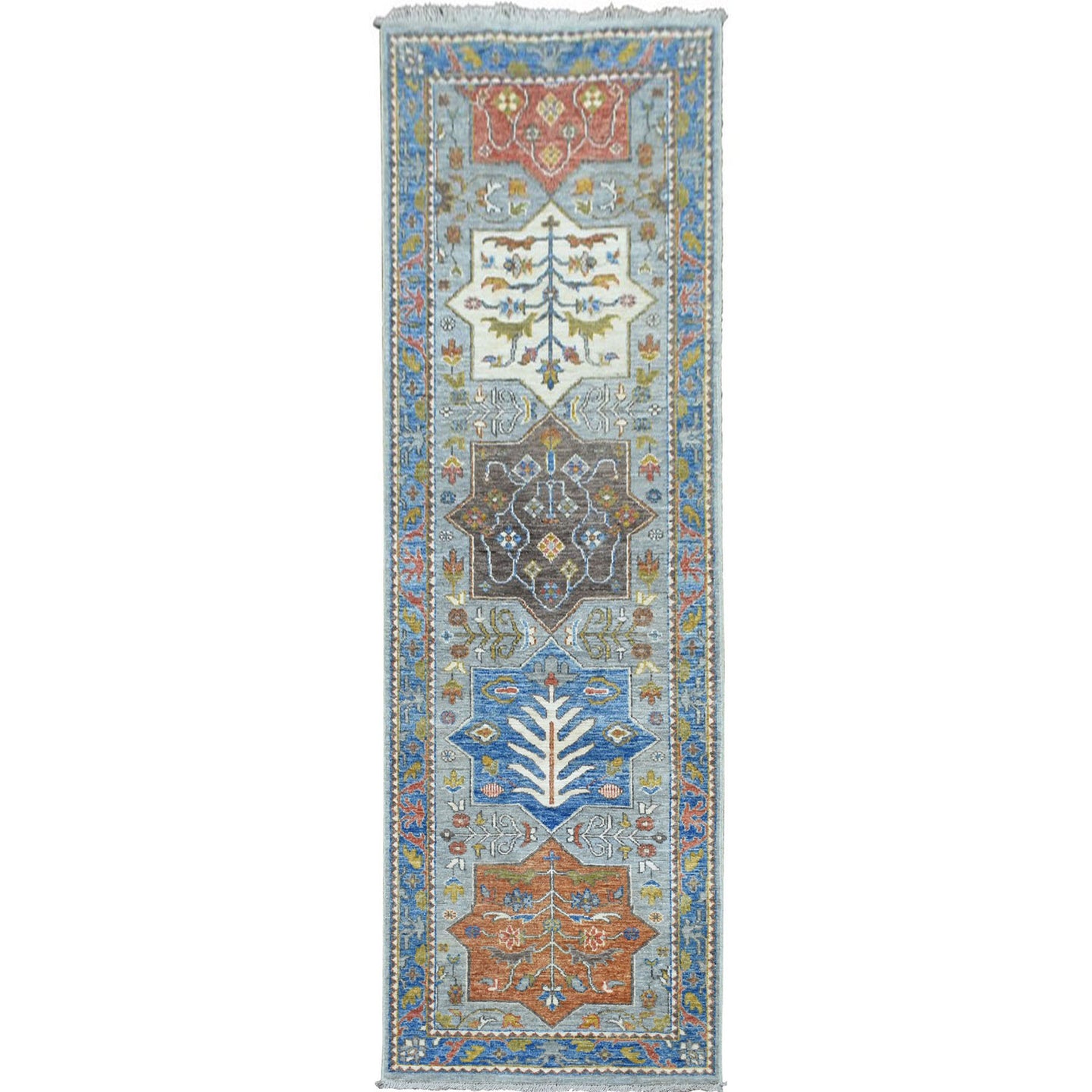 Hand-Knotted Caucasian Kazak Design 100% Wool Hallway Runner (Size 2.5 X 7.9) Cwral-8928