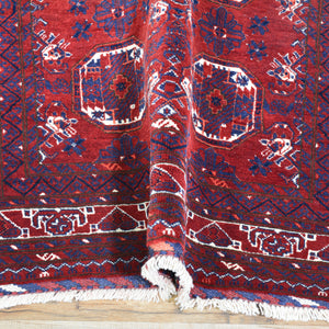 Hand-Knotted Red Color Turkmen Design Wool Handmade Rug (Size 3.1 X 8.11) Cwral-10077