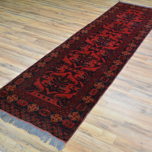 Hand-Knotted Traditional Afghan Tribal Turkoman Wool Oriental Rug (Size 2.6 X 9.9) Cwral-10107