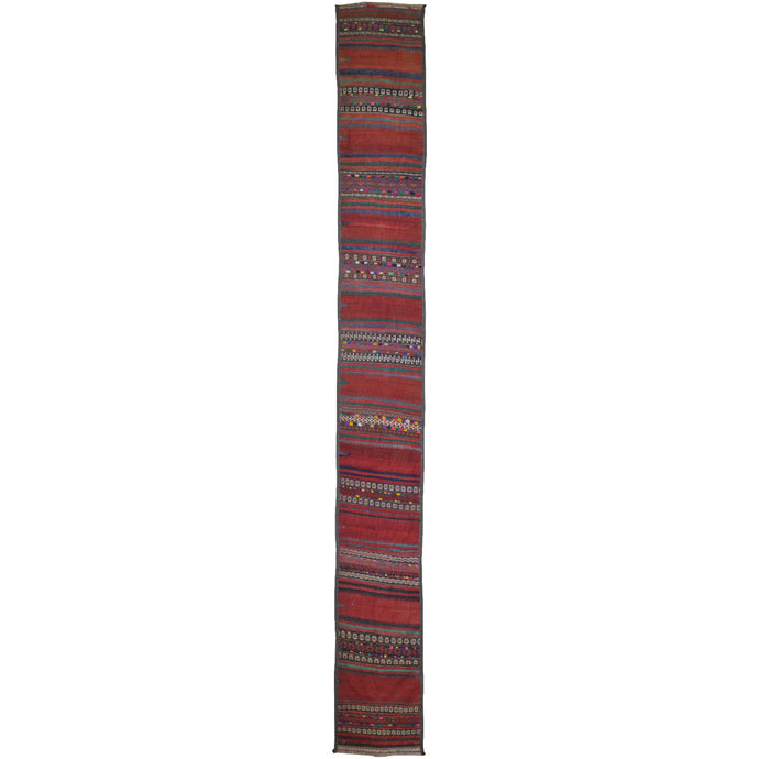 Hand-Woven Old Turkish Kilim Oriental Tribal Handmade Wool Rug (Size 1.9 X 13.11) Cwral-10146