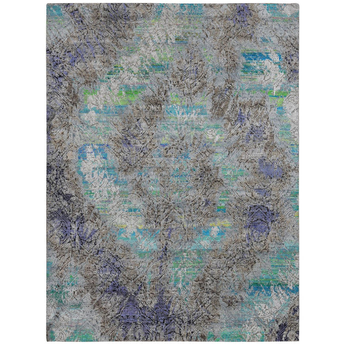 Hand-Knotted Sari Silk Abstract Design Oriental Handmade Rug (Size 8.9 X 11.10) Cwral-10410