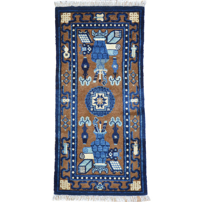 Hand-Knotted Vintage Nepalese Traditional Handmade Wool Rug (Size 2.2 X 4.5) Cwral-10533