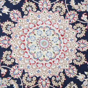 Hand-Knotted Oriental Wool & Silk Nain Design Handmade Round Rug (Size 6.0 X 6.0) Cwral-10536