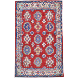 Hand-Knotted Caucasian Design Kazak Wool Handmade Rug (Size 4.0 X 6.2) Cwral-10608