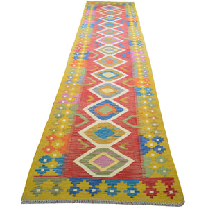 Hand-Woven Reversible Momana Kilim Handmade Wool Rug (Size 2.7 X 12.8) Cwral-10644