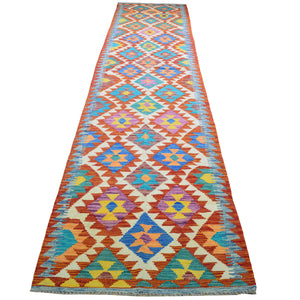 Hand-Woven Reversible Momana Kilim Handmade Wool Rug (Size 2.7 X 13.3) Cwral-10653