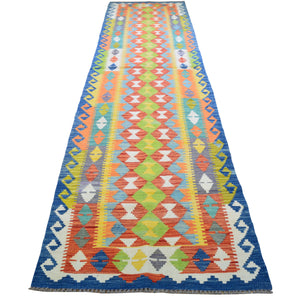 Hand-Woven Reversible Momana Kilim Handmade Wool Rug (Size 2.10 X 13.1) Cwral-10656