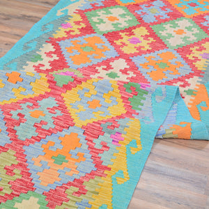 Hand-Woven Reversible Momana Kilim Handmade Wool Rug (Size 3.2 X 9.7) Cwral-10692